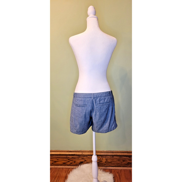 Target Merona Size 2 Chambray Shorts Blue Denim Flat Front Chinos Pockets Solid - Picture 2 of 7